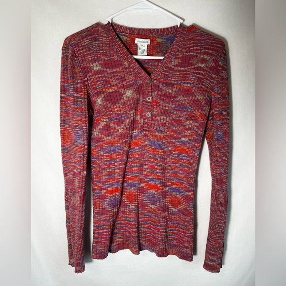 Sundance Rib Knit Henley Long Sleeve Multicolor Sweater Size Small - Picture 1 of 5